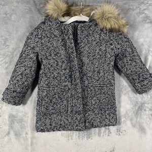 Baby Gap Kids Toddler Girls Winter Coat 4 Years Hooded Faux Fur‎ Herringbone